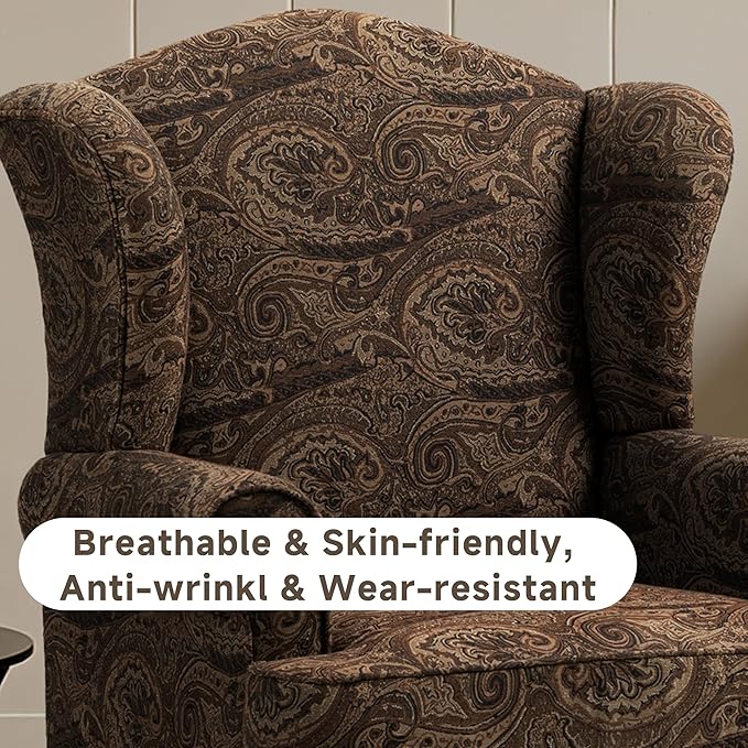 Pia Ricco Set of 2 High Back Accent Chairs: Upholstered Fabric Armchairs with Solid Wood Legs - Retro Living Room Pair, Comfy Reading Sofa Seats-Cranberry
