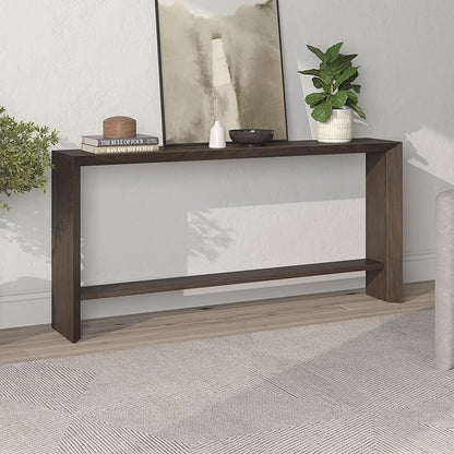 Henn&Hart 64'' Wooden Rectangular Console Table Entryway Table, Sofa Table with Wooden Storage Shelf for Entryway, Living Room, Couch, Hallway, or Office, Alder Brown