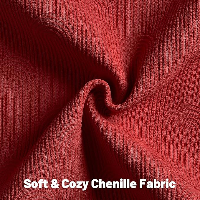 FUTEI Christmas Red Chenille Decorative Throw Pillow Covers 20x20 Inch Set of 2,Soft Cozy Striped Geometric Patterns Cushion Cases,Modern Home Decor for Couch Bed Living Room