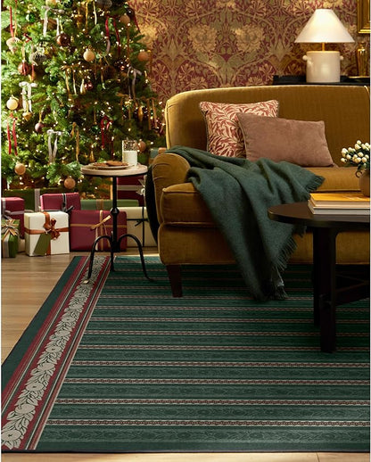 RUGGABLE x Morris & Co Machine Washable Area Rug – Fruit Stripe Spruce Green 2x3, Stain-Resistant, Non-Slip – Small Rugs for Living Room, Bedroom, Hallway, Entryway & Bathroom–with Cushioned Pad