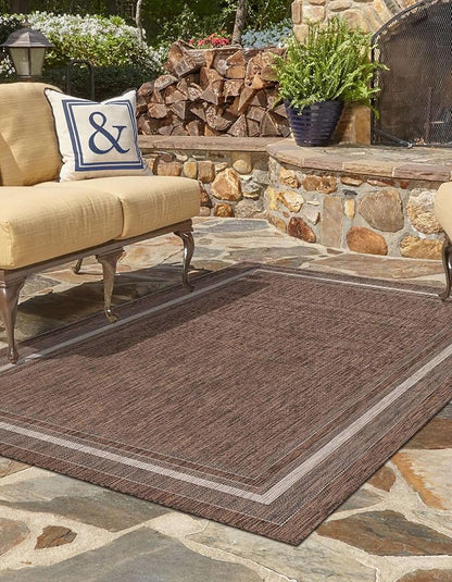 Unique Loom Outdoor Border Collection Area Rug - Soft Border (2' x 3' 1" Rectangle, Brown/ Ivory)