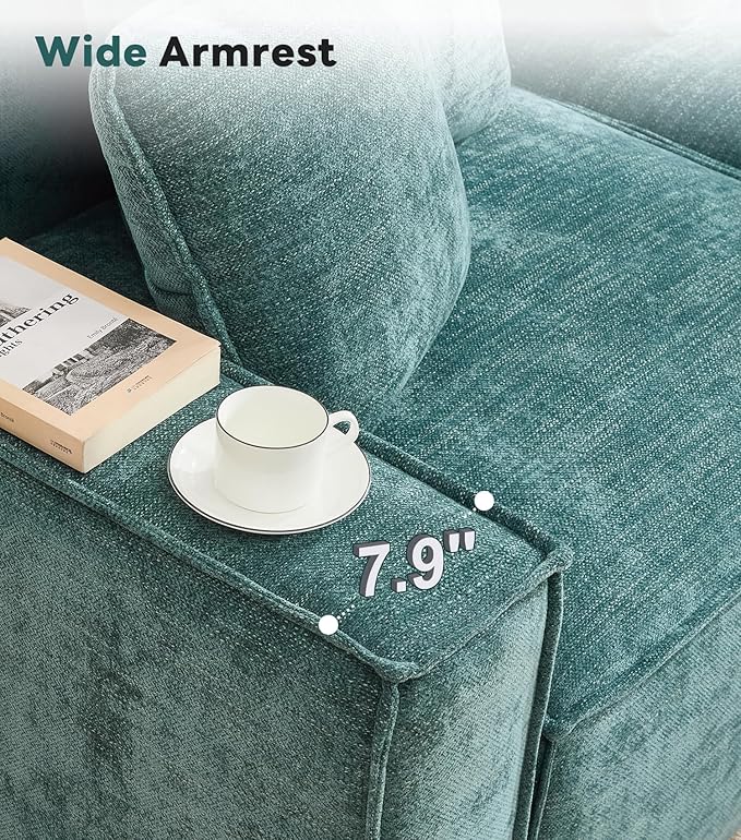 WILLOVE Modular Sectional Sofa Set, Chenille Cloud Couch with Wide Armrests & 8 Pillows, Deep Seat Couches for Living Room, 6-Seater Green