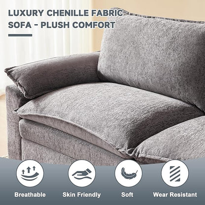 147 Inch Big Comfy Couch with Ottoman, 6 Seat U Shaped Couches, Cloud Modular Sectional Sofa, Modern Cloud Couch Sectionals, Sectional Couches for Living Room, Oversize Deep Seat Sofa, Grey