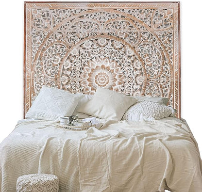 King Wood Bed Headboard Rustic | Carved Full Head Board Only | Wooden Decor Full Size Bed | Wall Mount Wood Art King or Queen (Manusa Antic, California King)