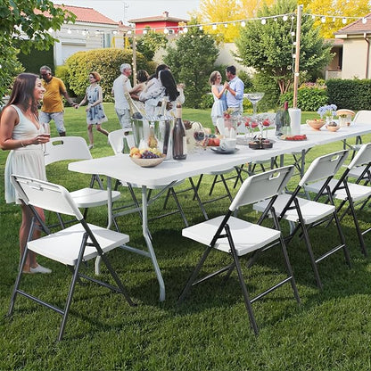 4 Pack White Folding Chairs, 700lbs Capacity Heavy Duty Folding Chair with Reinfoced Steel Frame for Indoor/Outdoor Use, Plastic Foldable Chairs for Party, Patio, Meeting, Wedding and School