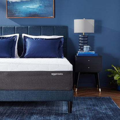 Amazon Basics Gel Memory Foam Mattress, Firm, Cooling, Queen Size Mattress, CertiPUR-US® Certified Foam, 80 x 60 x 12 inches, White/Dark Gray