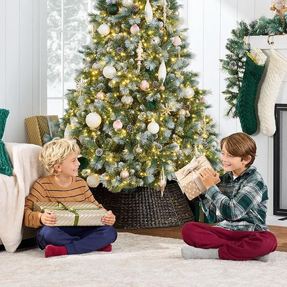 Best Choice Products 7.5ft Pre-Lit Scotch Pine Christmas Tree, Premium Frosted Pre-Decorated Artificial Holiday Decor w/ 1,320 Branch Tips, 2-in-1 White and Multicolor LED Lights, Cordless Setup