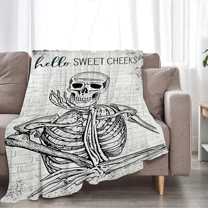 Funny Skeleton Throw Blanket - Skull Gifts and Decor for Boys, Men, Girls, Women, Kids, Adults - Soft Warm Cozy Fleece for Couch, Sofa, Bed 50"x40"
