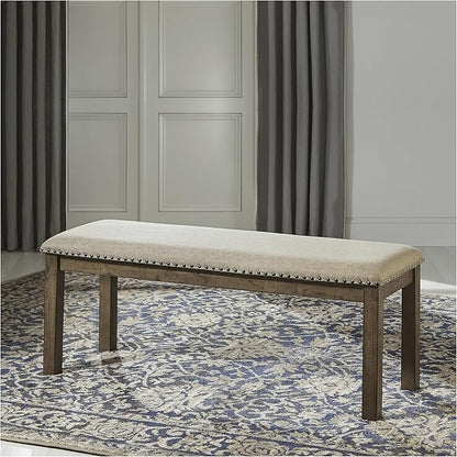 Signature Design by Ashley Moriville Casual Rustic Upholstered Dining Bench, Grey & Brown