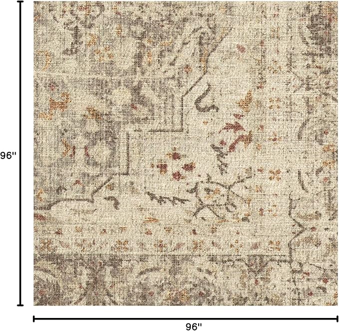 RUGGABLE Washable Vintage Area Rug – Sarrah Hazel 8 ft Round, Stain-Resistant, Non-Slip – Large Machine Washable Rugs for Living Room, Bedroom, Hallway, Entryway & Office–with Standard Pad