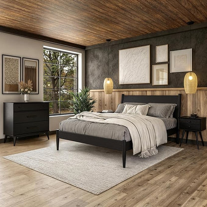 Camaflexi Mid-Century Panel Bed - Queen Size - Black Finish