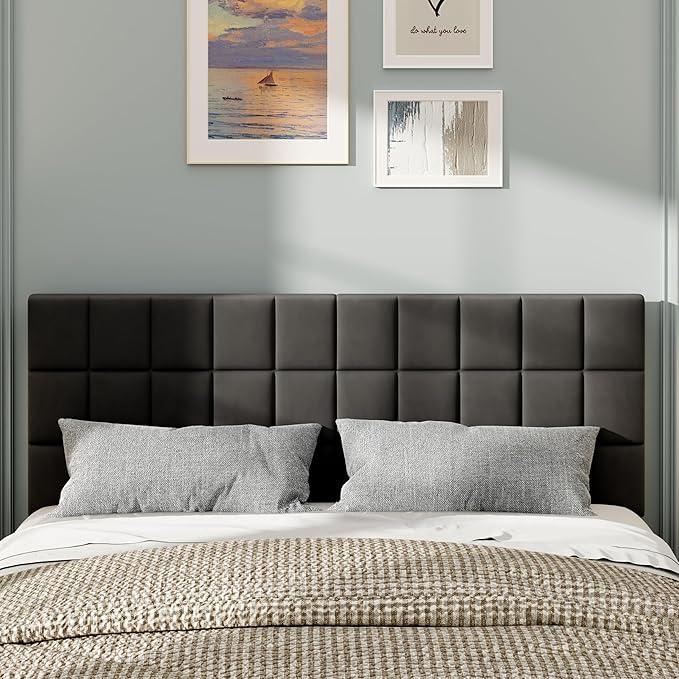 ALISH Velvet Tufted Headboard with Adjustable Height and Width, Foldable Upholstered Headboard with Metal Legs for King Size (Gray Velvet, Queen)