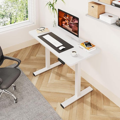 One-Piece Standing Desk 40 x 24 Inches, Small Adjustable Height Desk for Small Space Electric Sit Stand Desks Home Office Computer Workstation, White
