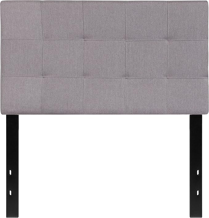 EMMA + OLIVER Quilted Tufted Twin Size Headboard in Light Gray Fabric