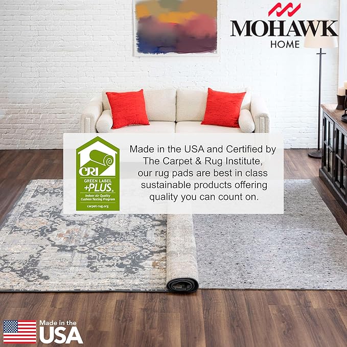 Mohawk Home 8' 2" x 11' 8" Non Slip Grip Rug Pad 3/8" Thick Dual Surface Felt Cushion + Rubber Gripper - Safe for All Floors
