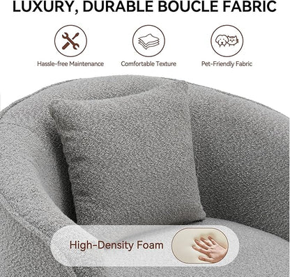 Swivel Accent Chair Set of 2, Modern Upholstered Boucle Barrel Arm Chairs with Pillow for Living Room, 360 Degree Round Swivel Sherpa Armchair with Round Base for Bedroom Club (2, Grey)
