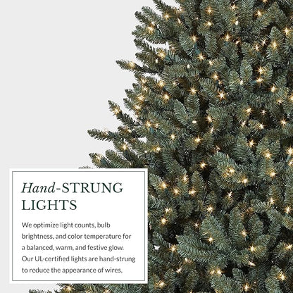 Balsam Hill 6.5ft Pre-Lit Classic Blue Spruce - Artificial Christmas Tree with 2144+ Tips, 700 Clear Incandescent Lights, Easy Plug Technology & Premium Stand for Indoor Holiday Decorating