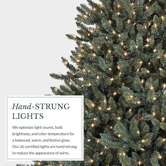 Balsam Hill 7.5ft Pre-Lit Classic Blue Spruce - Artificial Christmas Tree with 1000 Clear Incandescent Lights, Easy Plug Technology, Premium Stand for Indoor Holiday Decorating