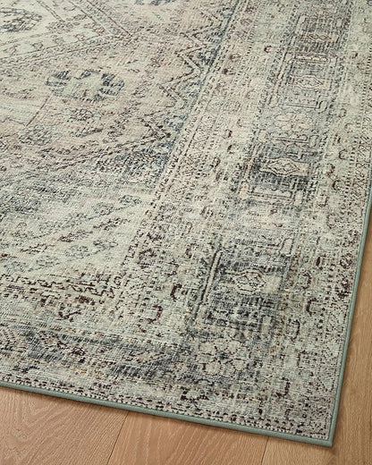 Loloi Magnolia Home by Joanna Gaines Sinclair Collection SIN-04 Natural/Sage 7'-6" x 9'-6", .25" Pile Height, Machine Washable, Area Rug