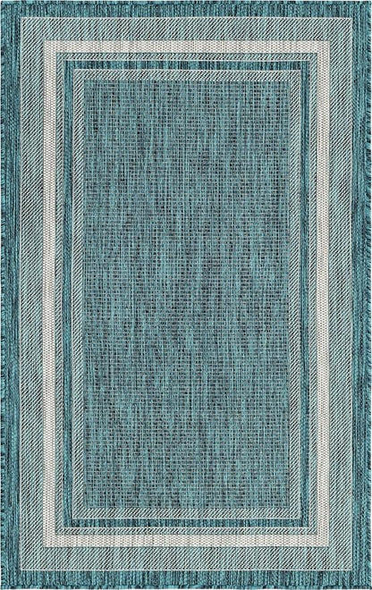 Unique Loom Outdoor Border Collection Area Rug - Soft Border (3' 3" x 5' 3" Rectangle, Teal/ Ivory)