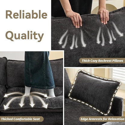 111'' Sectional Cloud Deep Seat Couch, Modern Comfy Chenille L Shaped Sectional Sofa for Living Room Set, Upholstered Modular 4-Seats Sofa Couch with Movable Ottoman, Dark Grey