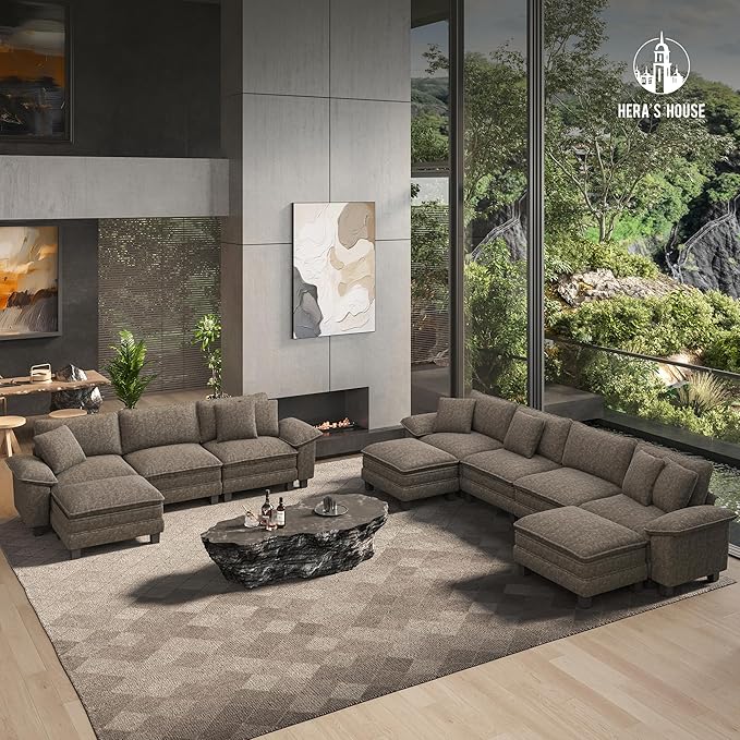 HERA'S HOUSE 54" Modular Sectional Sofa Couches for Living Room, Comfy Cloud Couch 1-Seater Deep Seat Sofa with Throw Pillow, Chenille Ash