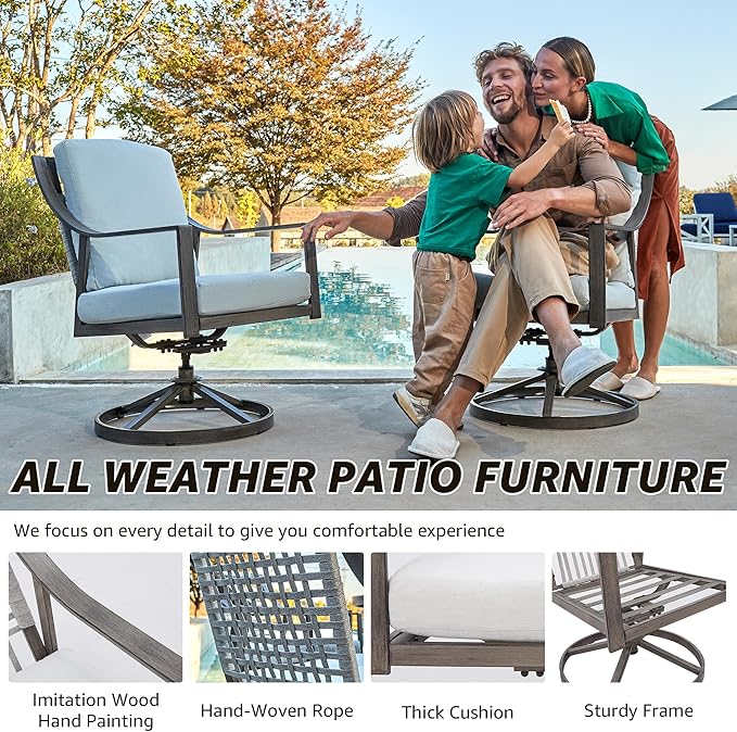 NATURAL EXPRESSIONS Outdoor Swivel Patio Dining Chairs Set of 2, Rocking Patio Chairs with Hand Brushed Wood Grain Finish for Poolside Lawn Garden