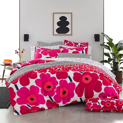 Marimekko - King Comforter Set, Cotton Bedding with Matching Shams, Lightweight Home Decor for All Seasons (Unikko Red, King)