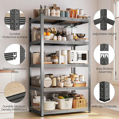 Yaheetech Standing Shelf Units, 5 Tier Storage Shelf, Heavy Duty Shelving, Adjustable Garage Shelves, Utility Rack Shelf Unit, Basement Warehouse Shed, 35.5″L × 16″W × 71" H - Dark Gray