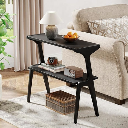 Tribesigns 2-Tier Wood End Table, Modern Narrow Sofa Side Table with Storage, Slim Wooden Bedside Table with Unique Legs for Bedroom, Living Room, Small Spaces, Easy Assembly, Black