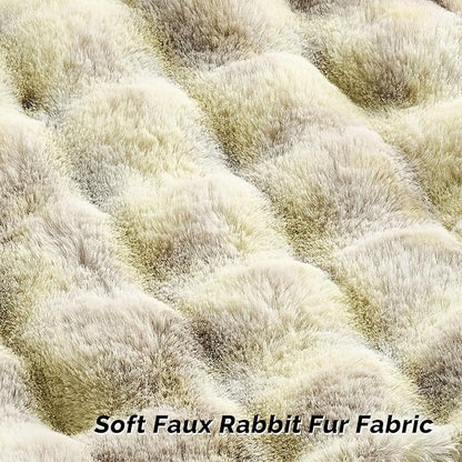FUTEI Green White Decorative Throw Pillow Covers 22x22 Inch Set of 2,Soft Fuzzy Faux Rabbit Fur Cushion Covers with Raised Texture,Neutral Boho Home Decor for Couch Bed Living Room