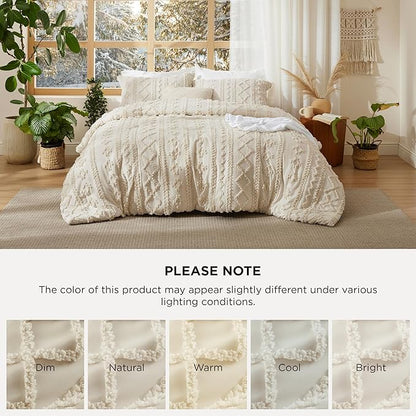 Bedsure Tufted Boho Comforter Set Oversized King - Beige Boho Bed Set, GentleSoft™ 3 Pieces Farmhouse Shabby Chic Embroidery Bedding, Gifts for Woman, Soft Jacquard Comforter for All Seasons