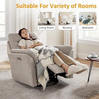 VANOMi Power Recliner Chair Swivel Glider, Electric Rocking Recliner Chairs with USB and Type-C Ports, Nursery Chair Recliner for Living Room, Bedroom, Apartment（Camel）