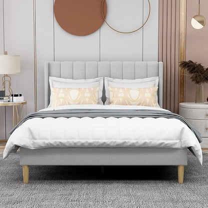 AGARTT Upholstered Platform Bed Frame Full Size with Headboard and Footboard/Wooden Slats Support/No Box Spring Needed/Easy Assembly,Light Grey Linen