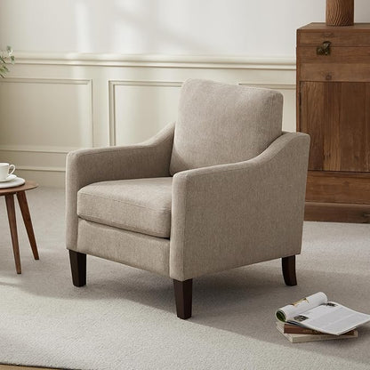VKNOW Mid Century Modern Accent Chair, Upholstered Living Room Chairs Armchair for Bedroom, Comfy Reading Accent Chairs with Wood Legs for Living Room, Brown