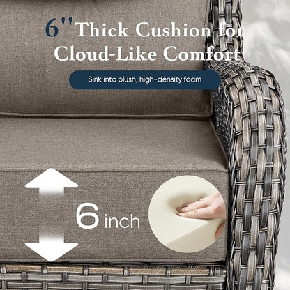 Belord Luxury 6" Thick Cushioned 8 Pieces Patio Furniture Set with Outdoor Couch, Wicker Outdoor Conversation Set with High Back Swivel Rocker Chairs for Deck Porch Yard and Poolside - Grey+Grey