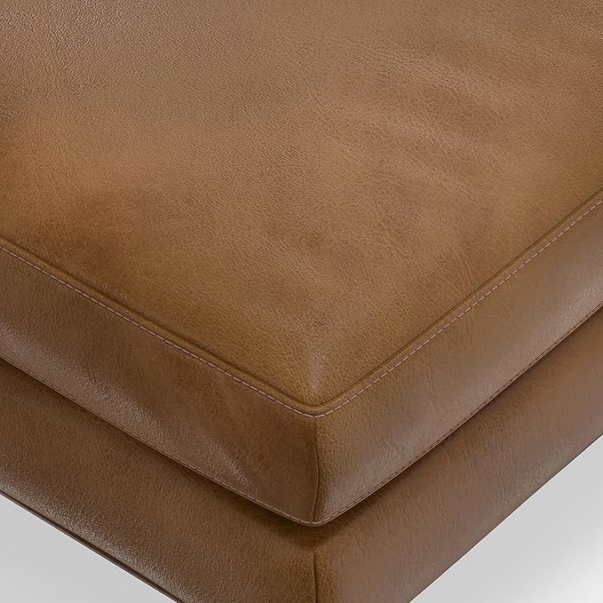SIMPLIHOME Morrison Mid-Century Modern 89 inch Wide Sofa with Ottoman Set in Caramel Brown Genuine Leather for the Living Room and Family Room