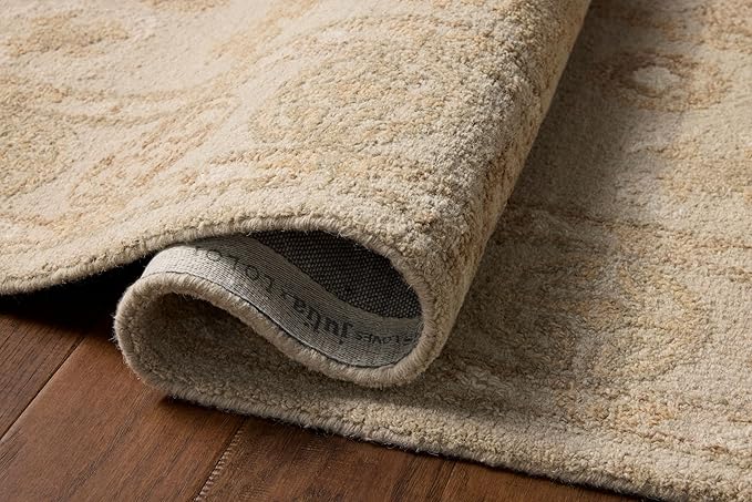 Loloi Chris Loves Julia Dorothea Collection DRT-03 Dove/Natural 5'-0" x 7'-6" Area Rug Wool Neutral Floral Living Room Bedroom Carpet