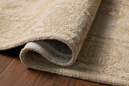 Loloi Chris Loves Julia Dorothea Collection DRT-03 Dove/Natural 3'-6" x 5'-6" Accent Rug Wool Neutral Floral Living Room Bedroom Carpet