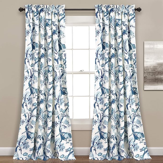 Lush Decor Dolores Light Filtering Window Panels, Pair, 52" W x 108" L, Blue - Floral Curtains for Bedroom - Vintage Curtains - Coquette Room Decor