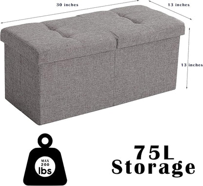 CUYOCA Storage Ottoman Bench Foldable Seat Footrest Shoe Bench End of Bed Storage with Flipping Lid, 75L Storage Space, 30 inches Velvet Cream