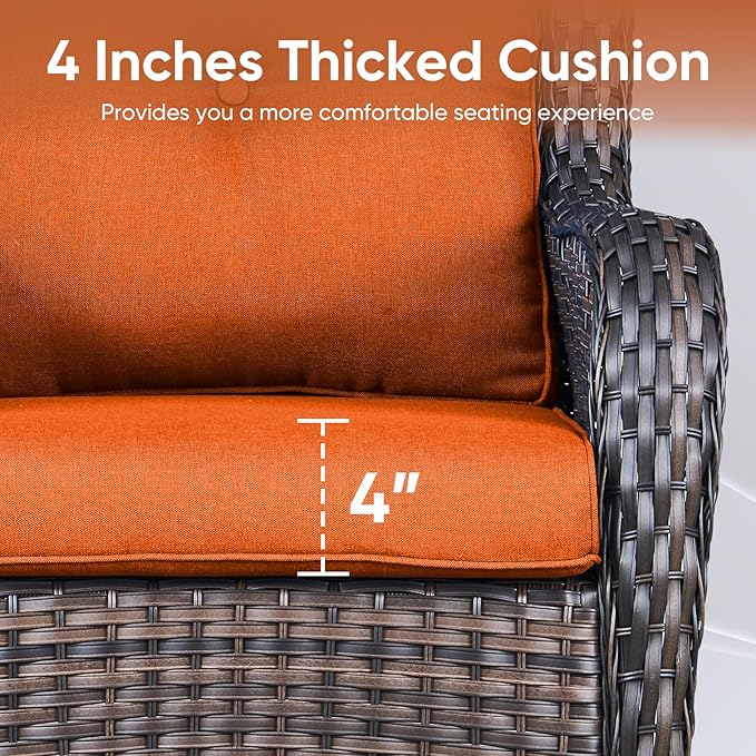 7-Piece Outdoor Patio Cushion Set - Fade & Water Resistant with Removable Olefin Cover, 22x24x4 Inch Memory Foam Cushions for Wicker Sectional Sof - Orange/Buckle
