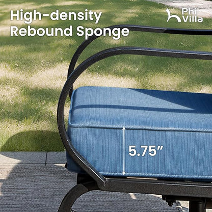 PHI VILLA 5 Piece Patio Furniture Set with 28" Firepit Table, 4 Outdoor 5.75" Cushioned Metal Frame Swivel Sofa Chairs & 28" Gas Firepit Table, Outside Furniture Set for Lawn Garden(Peacock Blue)