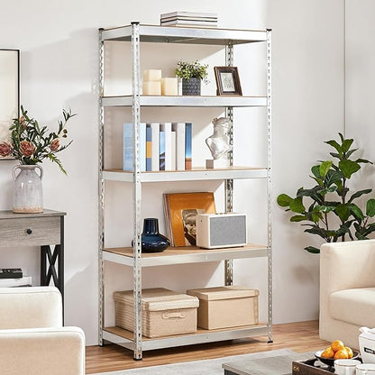 Yaheetech Storage Shelves 5 Tier Garage Shelving Heavy Duty Garage Shelves Adjustable Metal Shelving Unit Utility Rack Industrial Shelving for Warehouse Pantry Closet, 35.5″W × 17.5″D × 72″H, Silver