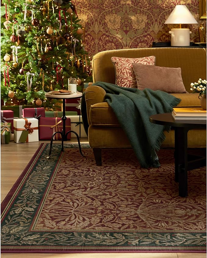RUGGABLE x Morris & Co Machine Washable Christmas Area Rug – Acorn Amber Red 2x3, Stain-Resistant, Non-Slip – Small Rugs for Living Room, Bedroom, Hallway, Entryway & Bathroom–with Standard Pad