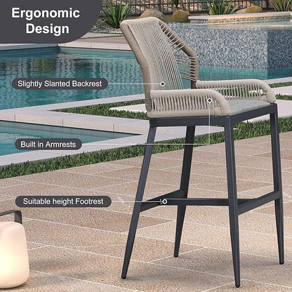 PURPLE LEAF 4 Pieces Bar Stools Patio Modern Rattan Barstools Aluminum Woven Tall Bar Chairs with Cushions for Outdoor Kitchen Island Garden