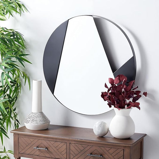 Safavieh Home Collection Dinas Modern Black 28-inch Round Decorative Accent Wall Mirror for Bedroom Living Room Bathroom Entryway
