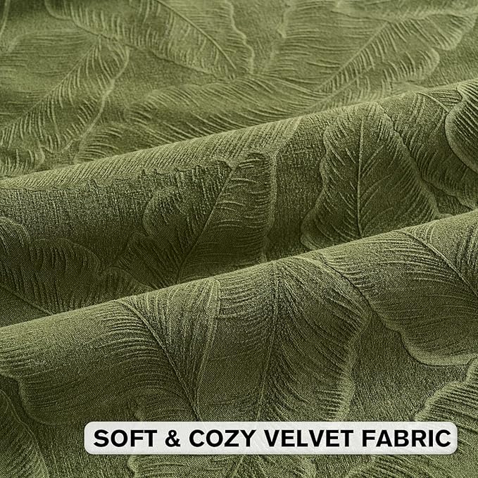FUTEI Moss Green Velvet Throw Pillow Covers 22x22 Inch Set of 2,Soft Embossed Leaf-Relief Textured Cushion Cases,Natural Home Decor for Couch Living Room