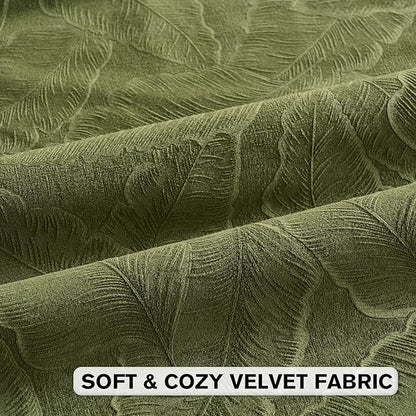 FUTEI Moss Green Velvet Throw Pillow Covers 22x22 Inch Set of 2,Soft Embossed Leaf-Relief Textured Cushion Cases,Natural Home Decor for Couch Living Room