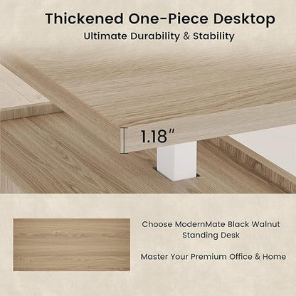 Executive Standing Desk with Drawers & Storage, 71'' Adjustable Electric Stand Up Wood Desk with Privacy Panel, AC/USB, File Cabinet, Large One-Piece Destop for Home Office, Light Walnut
